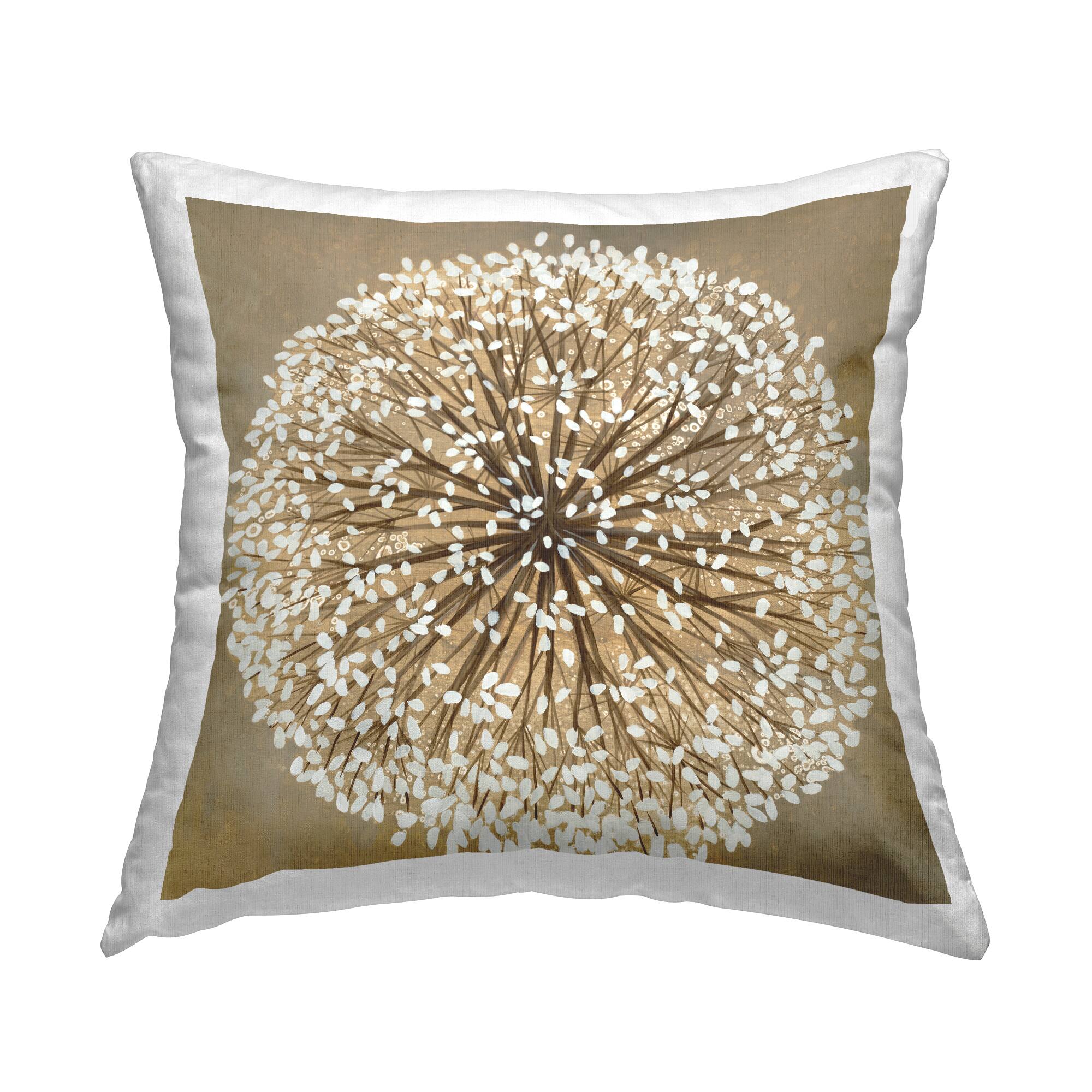 Stupell Industries Abstract Dandelion Flower Full Bloom Brown White Throw Pillow 18" x 18"